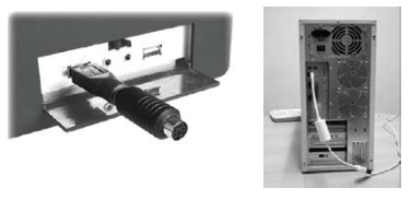 Рис. 23. Подключение кейлоггера, выполненного в виде переходного разъёма с PS/2 на USB разъём (а) и кейлоггера, выполненного в виде удлинителя кабеля клавиатуры, к USB- разъёму системного блока